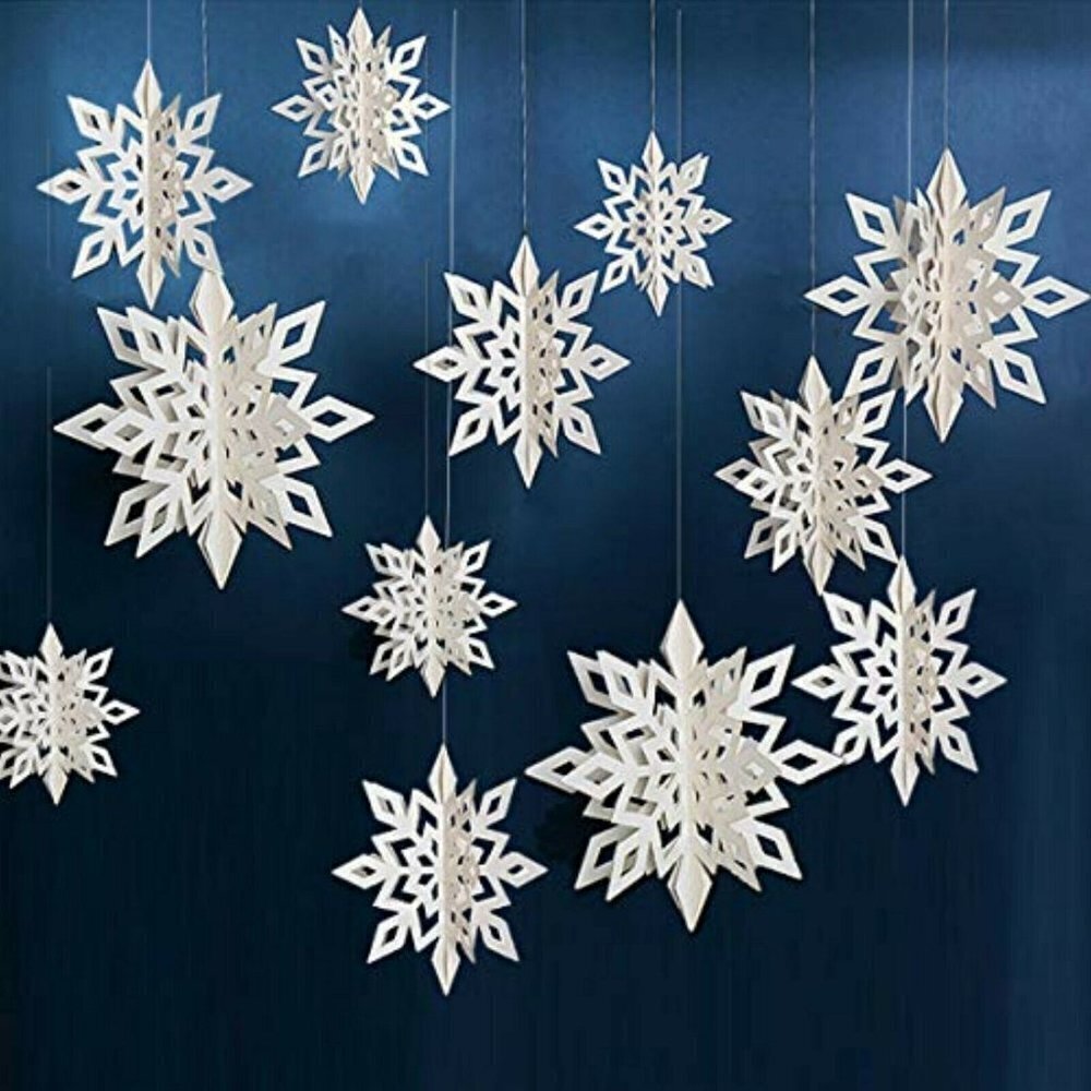 24pcs Winter frozen Hanging Snowflake Decor, 12PCS Garland & 12PCS 3D silver